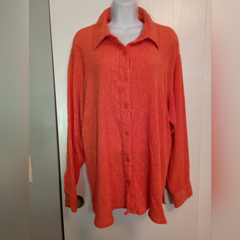 Denim & Co Button Front Blouse, Sz 1X